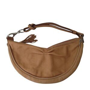 Fossil Camel Pebbled Leather Crescent Shoulder Hobo Bag w/ Tassel & Key Charm